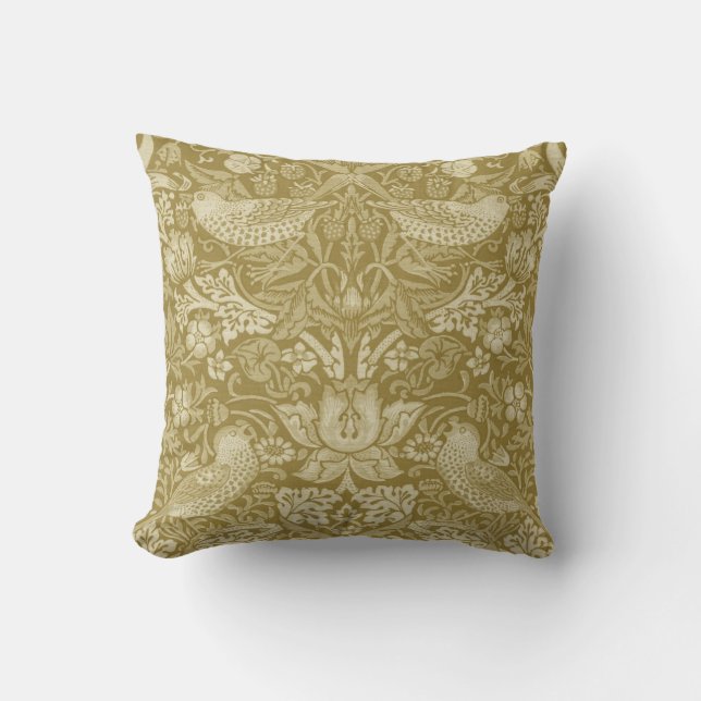 Coussin Strawberry Thief Gold, William Morris (Recto)