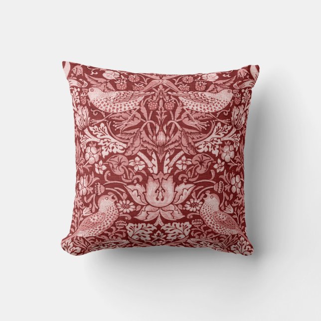 Coussin Strawberry Thief Maroon, William Morris (Recto)