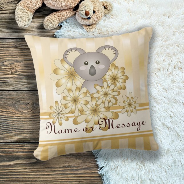 Coussin Stripe d'or personnalisé mignon bébé Ours Koala (Créateur téléchargé)