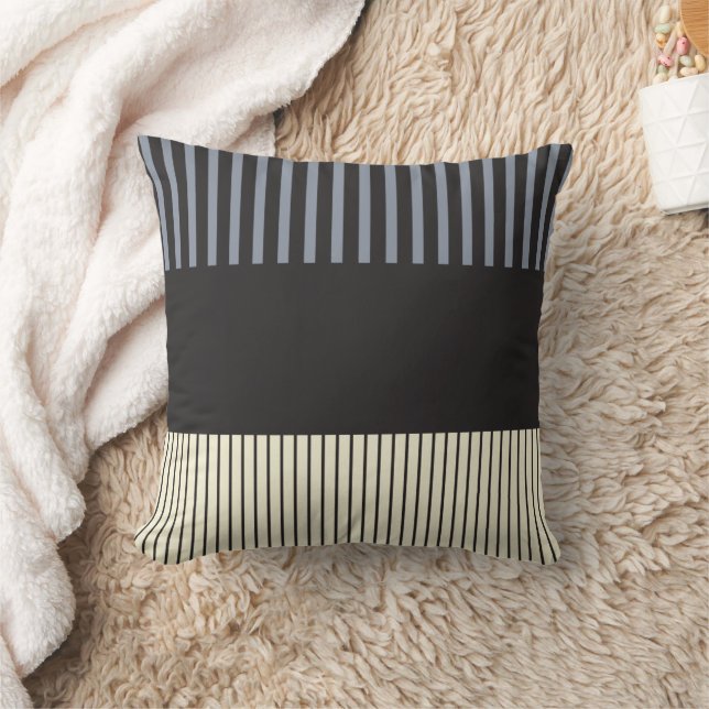 Coussin Stripes couleur - Noir, Gris et Crème (Couverture)