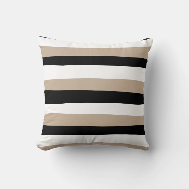 Coussin Stripes inégales - Taupe, noir et blanc (Recto)