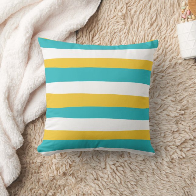 Coussin Stripes inégales - Turquoise et Jaune (Couverture)