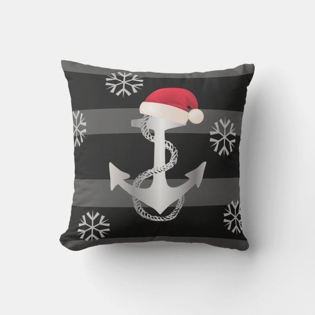 Coussin STRIPES nautiques AVEC ANCRE et Santa Hat | (Recto)