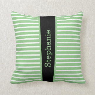 Coussin Stripes Sage Green Black White Personnalisé Nom mi