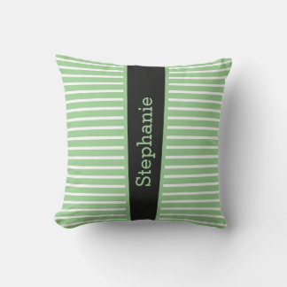 Coussin Stripes Sage Green Black White Personnalisé Nom Mi