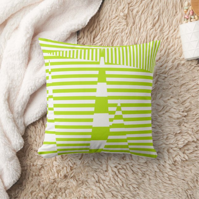 Coussin Stripes sur bandes - Lime vert et blanc (Couverture)