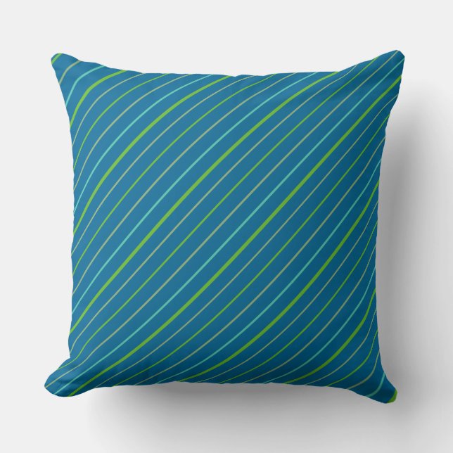 Coussin Stripes : Vert, Turquoise, Jaune sur Bleu foncé (Recto)