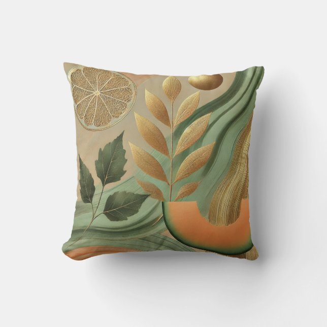 Coussin Style Abstrait d'oeuvre en feuille d'or Cantaloupe (Recto)