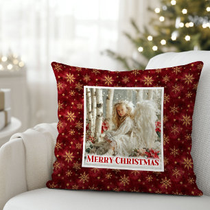 Coussin Stylé Ange Vintage Rouge Or Fêtes de Noël