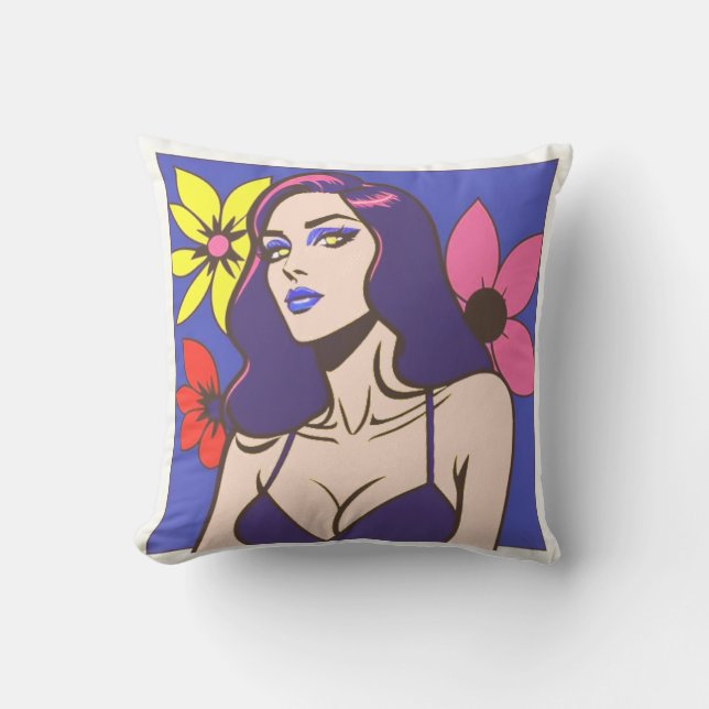 Coussin Style bande dessinée jolie femme Jeu d'oreiller (Recto)