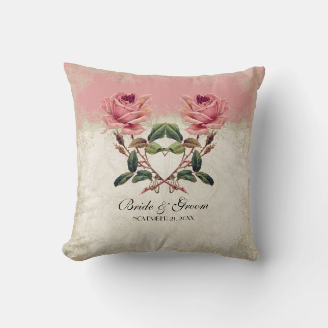 Coussin Style baroque Dentelle Rose Vintage (Recto)
