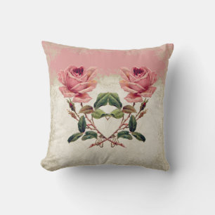Coussin Style baroque Dentelle Rose Vintage