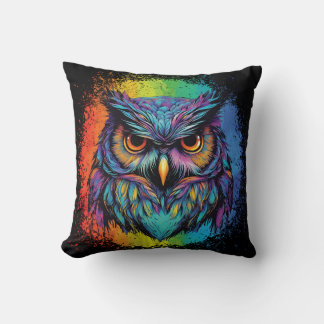 Coussin Style Blacklight de hibou sur Aquarelle Vintage