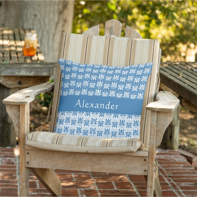 Coussin Style bleu et blanc floral grec personnalisé (Chaise)