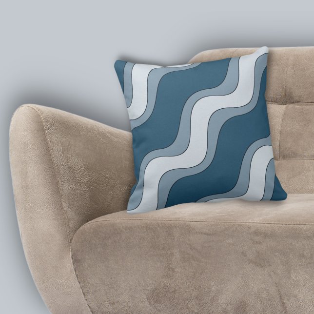Coussin Style Blue Ripple Waves Lines Stripes Motif (Stylish Blue Ripple Waves Lines Stripes Pattern Throw Pillow)