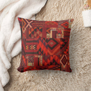 Coussin Style bohème rouge géométrique