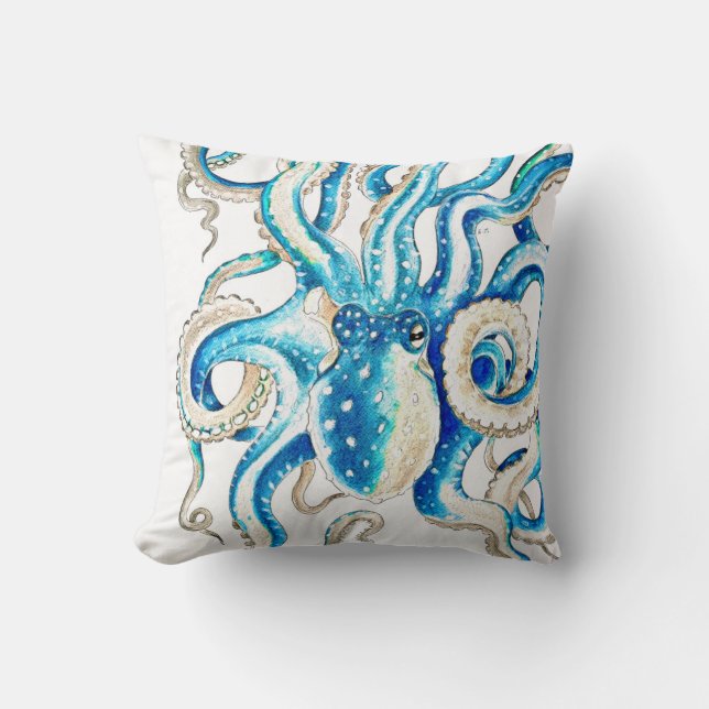 Coussin Style comique de poulpe bleu (Recto)
