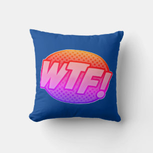 Coussin Style comique Pop Art Retro Bleu Rose Orange WTF