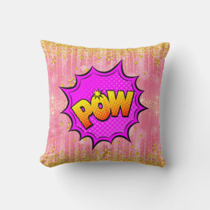 Coussin Style comique Pop Art rétro Jaune violet rose POW