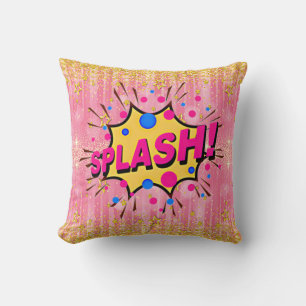 Coussin Style comique Pop Art rétro rose jaune or SPLASH