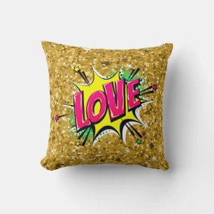 Coussin Style comique Pop Art Retro Stars Jaune Rose AMOUR