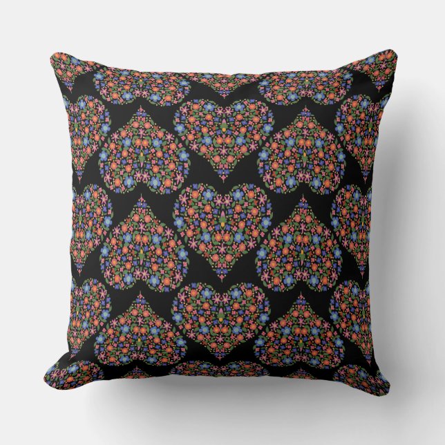Coussin Style d'art populaire Coeurs floraux sur le Coussi (Recto)