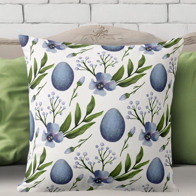 Coussin Style Farmhouse Bleu, Vert et Blanc Floral (Stylish Farmhouse Blue, Green and White Floral Throw Pillow)