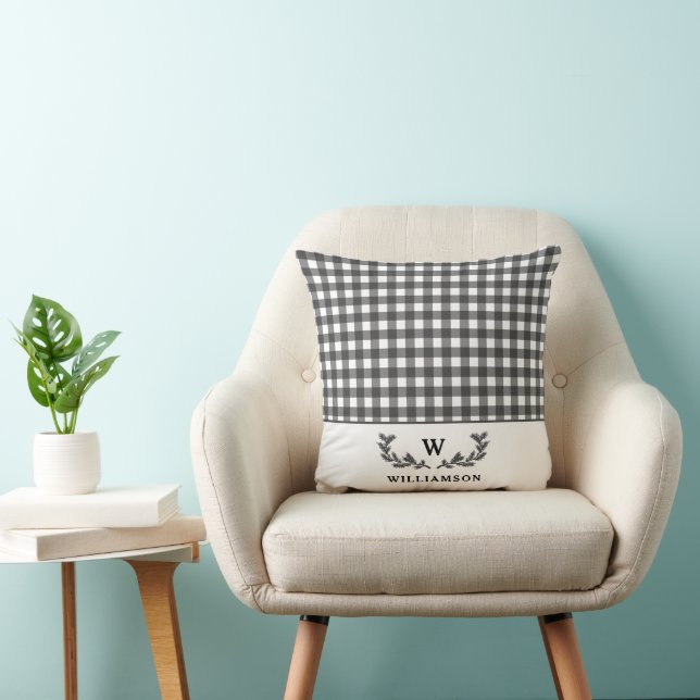 Coussin Style Ferme moderne Noir Blanc Monogramme (Chaise)