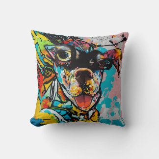 Coussin Style Graffiti Super Chien unique et coloré