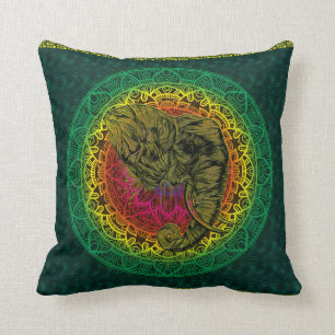 Coussin Style indien ethnique - mandala - éléphant triba