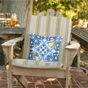 Coussin style italien, carreaux, majolica, citron, impress