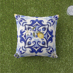 Coussin style italien, carreaux, majolica, citron, impress