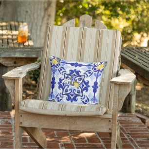 Coussin style italien, carreaux, majolica, citron, impress