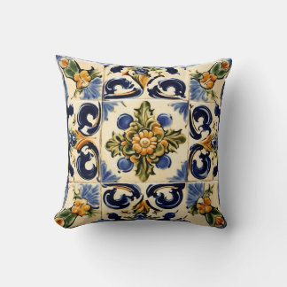 Coussin Style Italien, Majolica, Floral, Carrelage