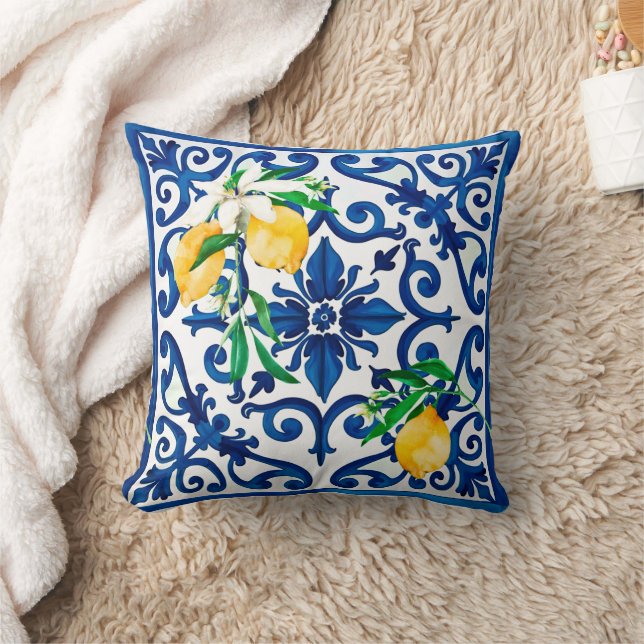Coussin style italien, mosaïque, bleu, citron, (Couverture)