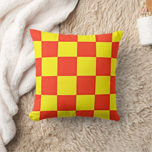 Coussin Style orange et jaune rétro À damiers
