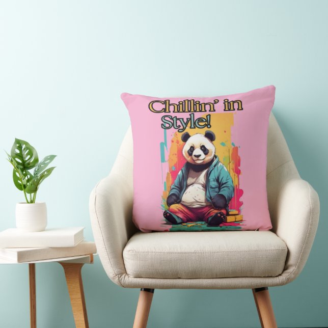 Coussin Style Panda Joueur | Artwork de veste bleue (Chaise)