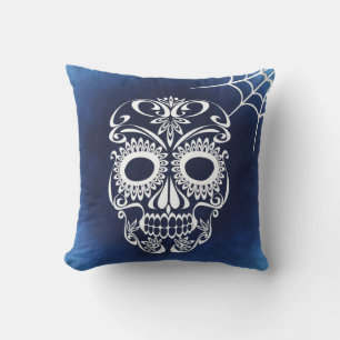 Coussin Style rétro vintage crâne et os croisés Cobweb