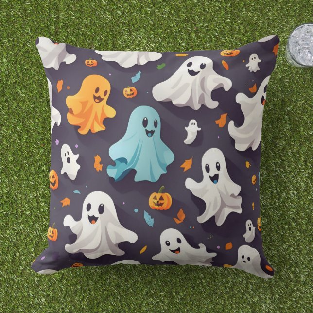 Coussin Style rétro vintage Halloween Ghosts (Herbe)
