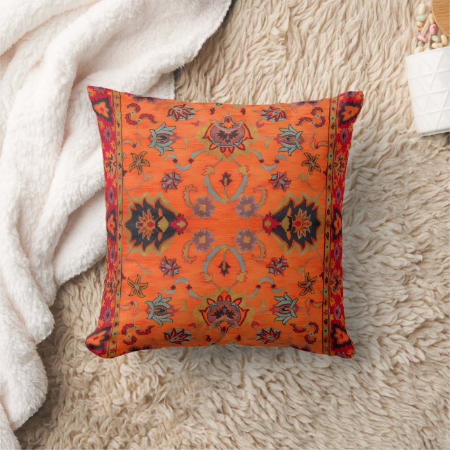 Coussin Style Tribal Marocain Orange Bohème (Couverture)