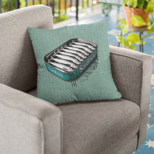 Coussin Style turquoise Retro Sardine Art Drôle Poisson No