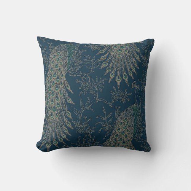 Coussin Style victorien sombre Turquoise et doré Plumes de (Recto)
