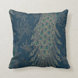 Coussin Style victorien sombre Turquoise et doré Plumes de