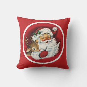 Coussin Style vintage père Noël et Reindeer