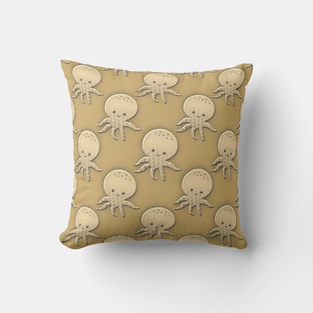 Coussin Style vintage Sepia Baby Octopus (Recto)