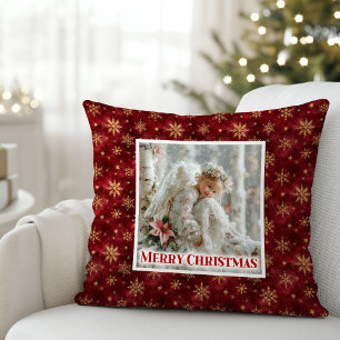 Coussin Stylish Angel Poinsettia Rouge Or Personnalisé Noë