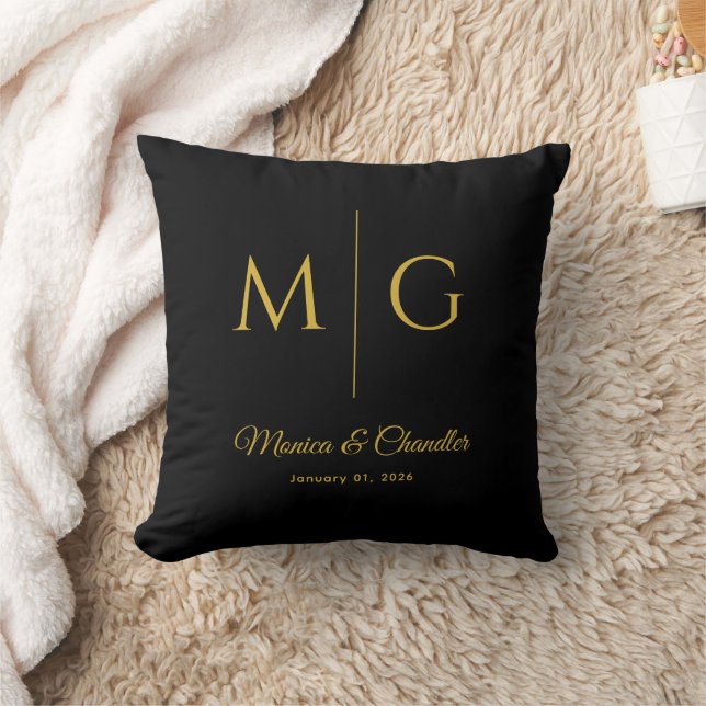 Coussin Stylish Monogram With Couple Name Black (Couverture)