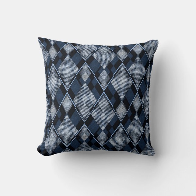 Coussin Stylish rhombique classique bleu gris tendance tex (Recto)