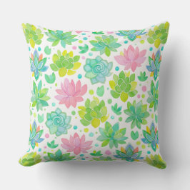 Coussin Succulent garden in pastel watercolor pattern