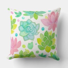 Coussin Succulent garden in pastel watercolor pattern
